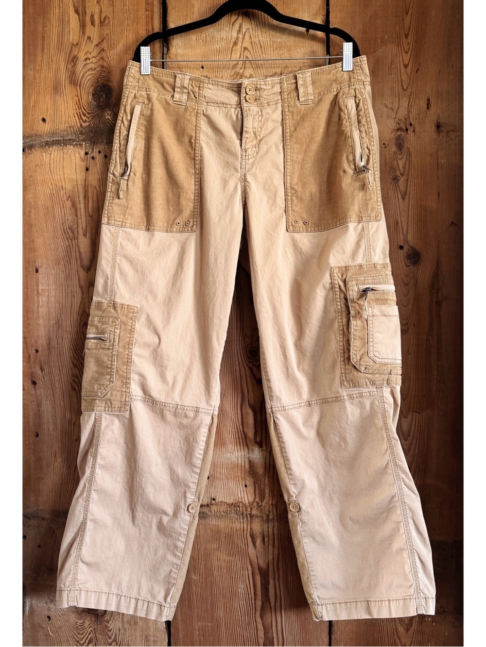 Sz 14 Abercrombie & Fitch Y2K Baggy Cotton Corduroy Khaki Cargo Utility Pant EUC